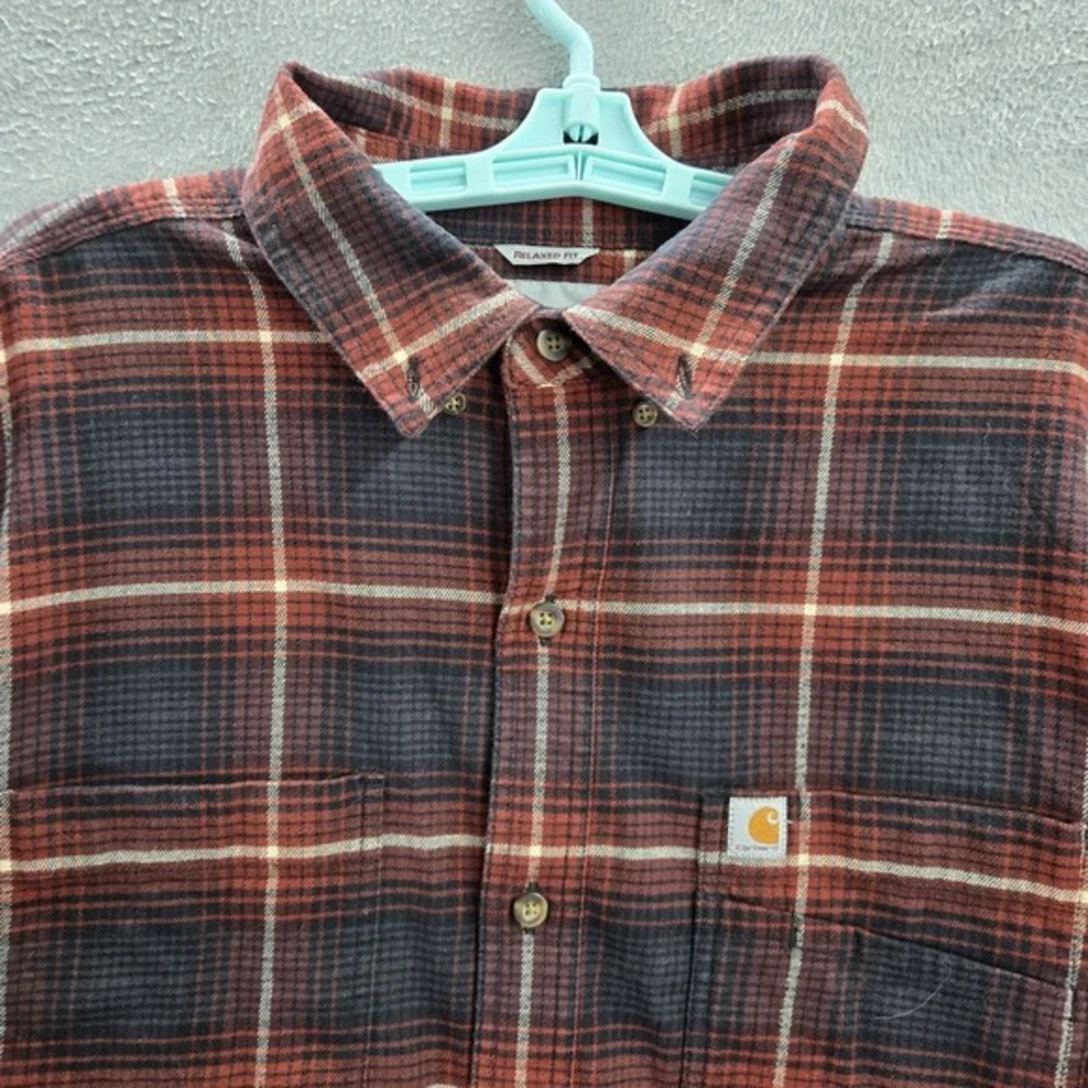 Carhartt Men Button‎ Up Shirt XL Red Plaid Logo Flannel Hamilton Relaxed